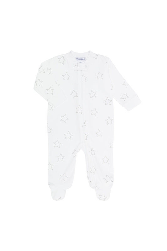 Grey Stars Print Zipper Footie by Nella Pima