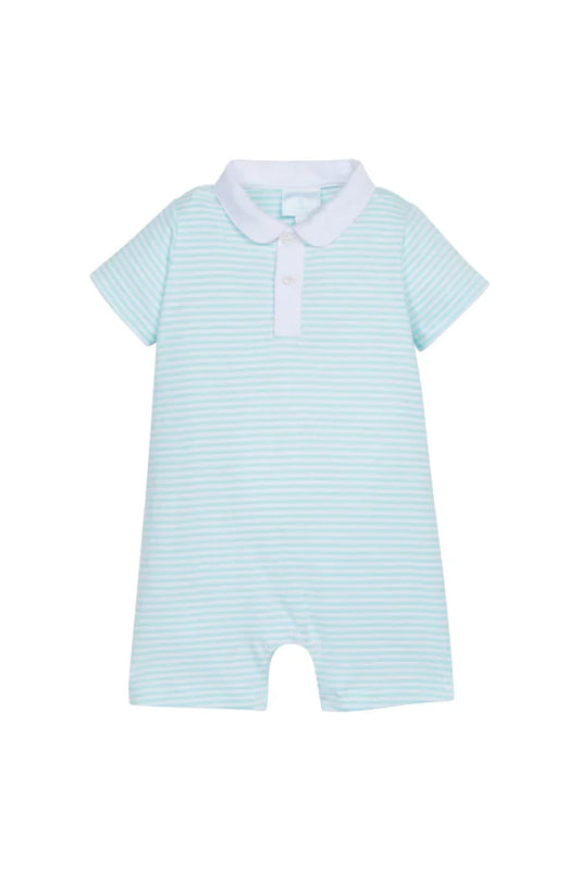 Peter Pan Polo Romper Aqua Stripe by Little English