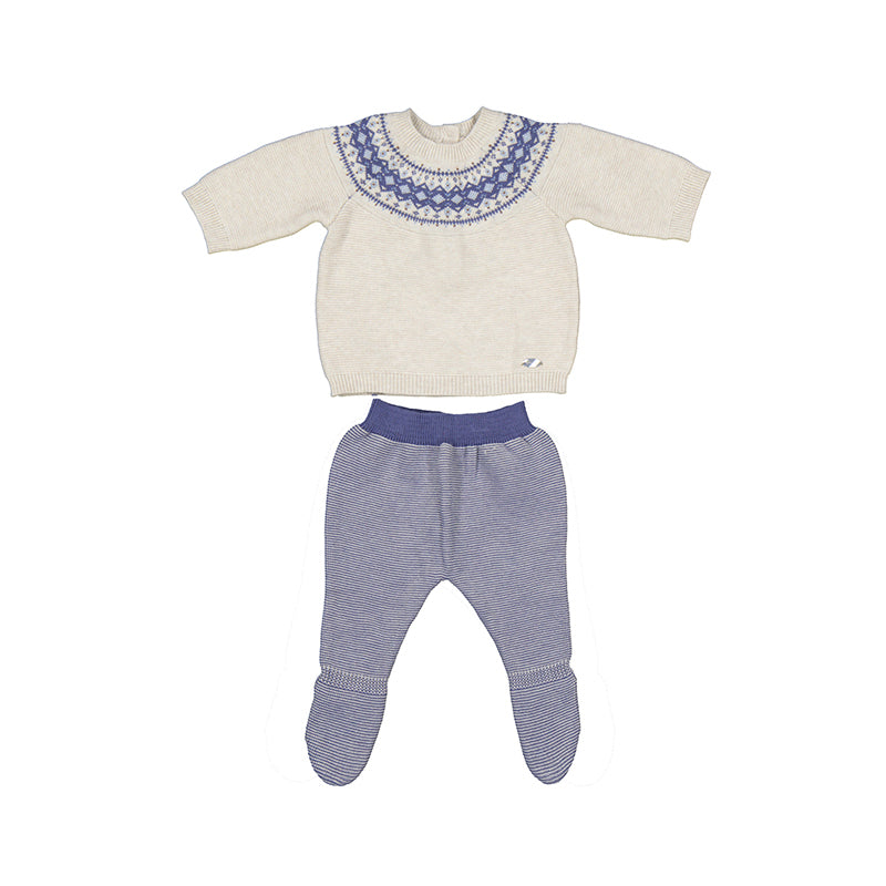 Cream and Blue Argyle Knit 2 piece by Mayoral