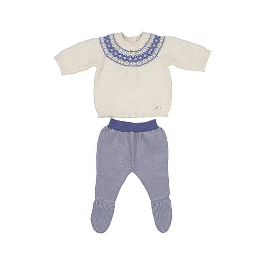Cream and Blue Argyle Knit 2 piece by Mayoral