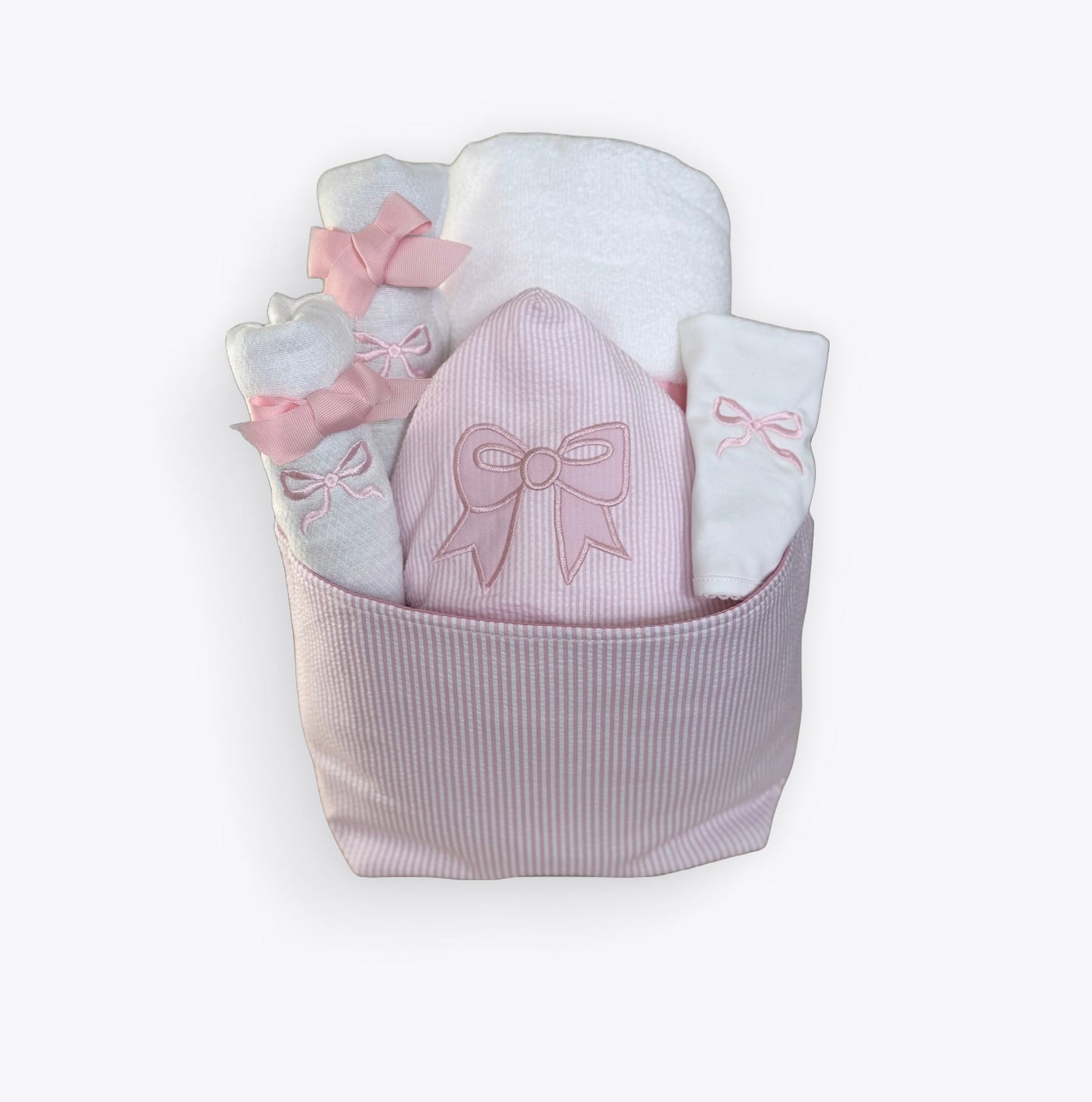 Grandmillennial Bow Baby Girl Gift Basket | Welcome Home Edition
