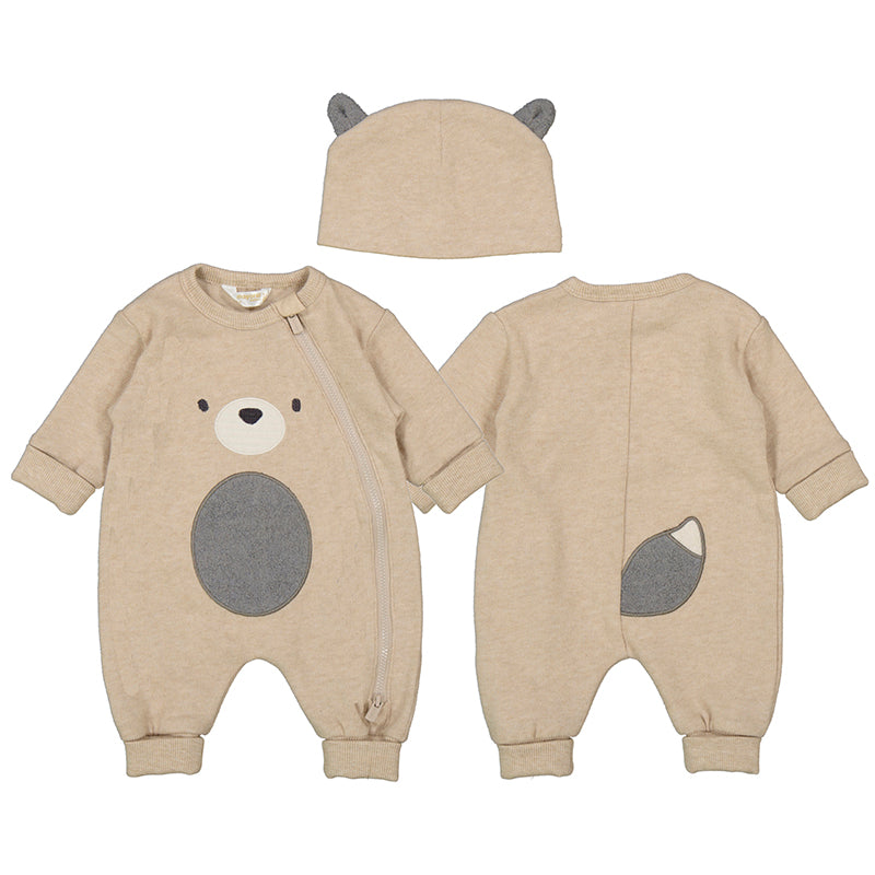 Oat One Piece Zip Up With Hat-Bear Appliqué by Mayoral