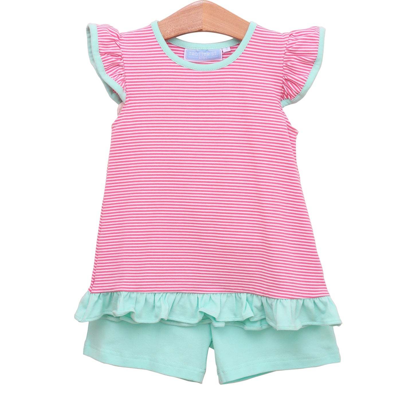 Mary Margaret Short Set-Pink Stripe/Mint by Trotter Street Kids