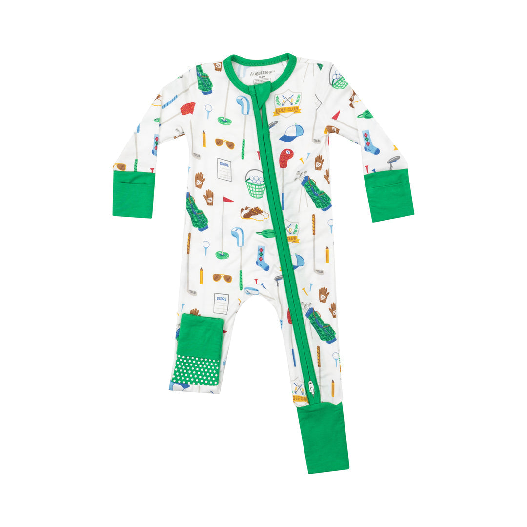 Golf Club White 2 Way Zipper Romper by Angel Dear