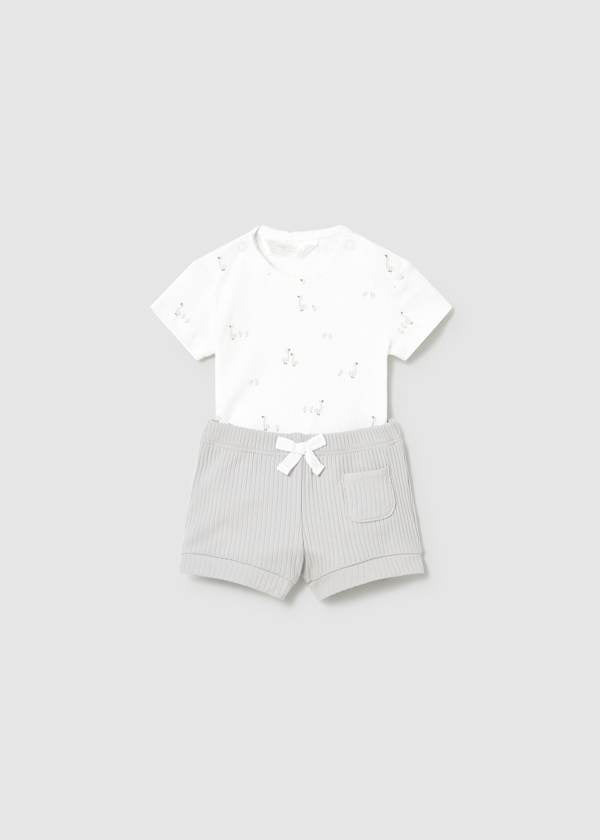 Goose Printed White Onesie and Silver Short Set by Mayoral