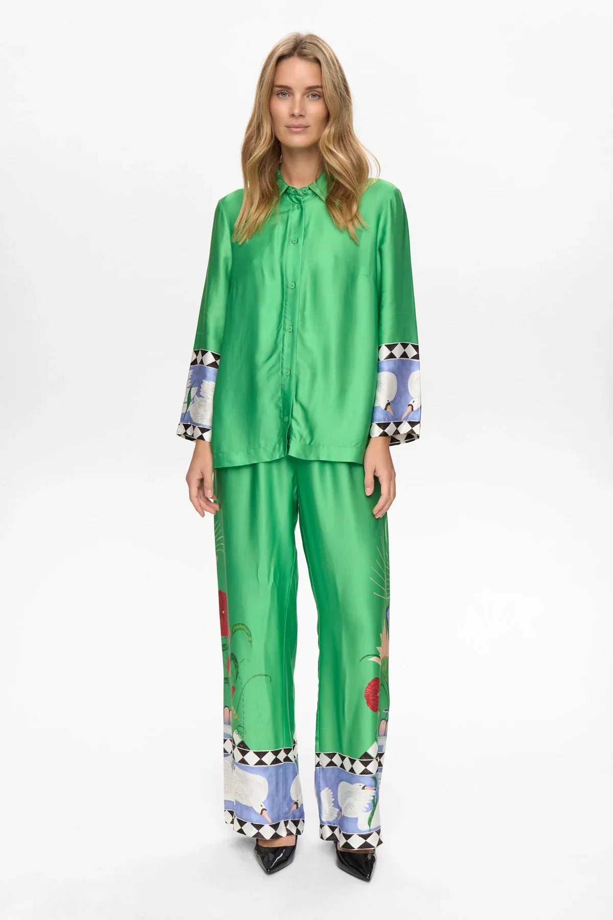 NUADELINA PANTS - Vibrant Green Swan Trousers