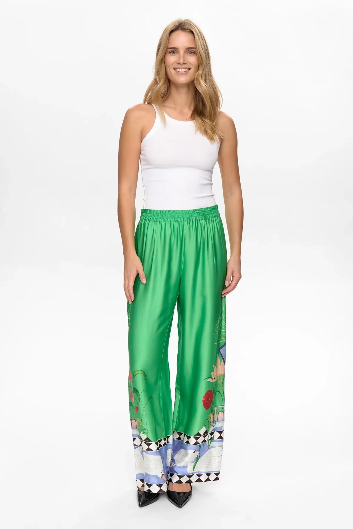 NUADELINA PANTS - Vibrant Green Swan Trousers