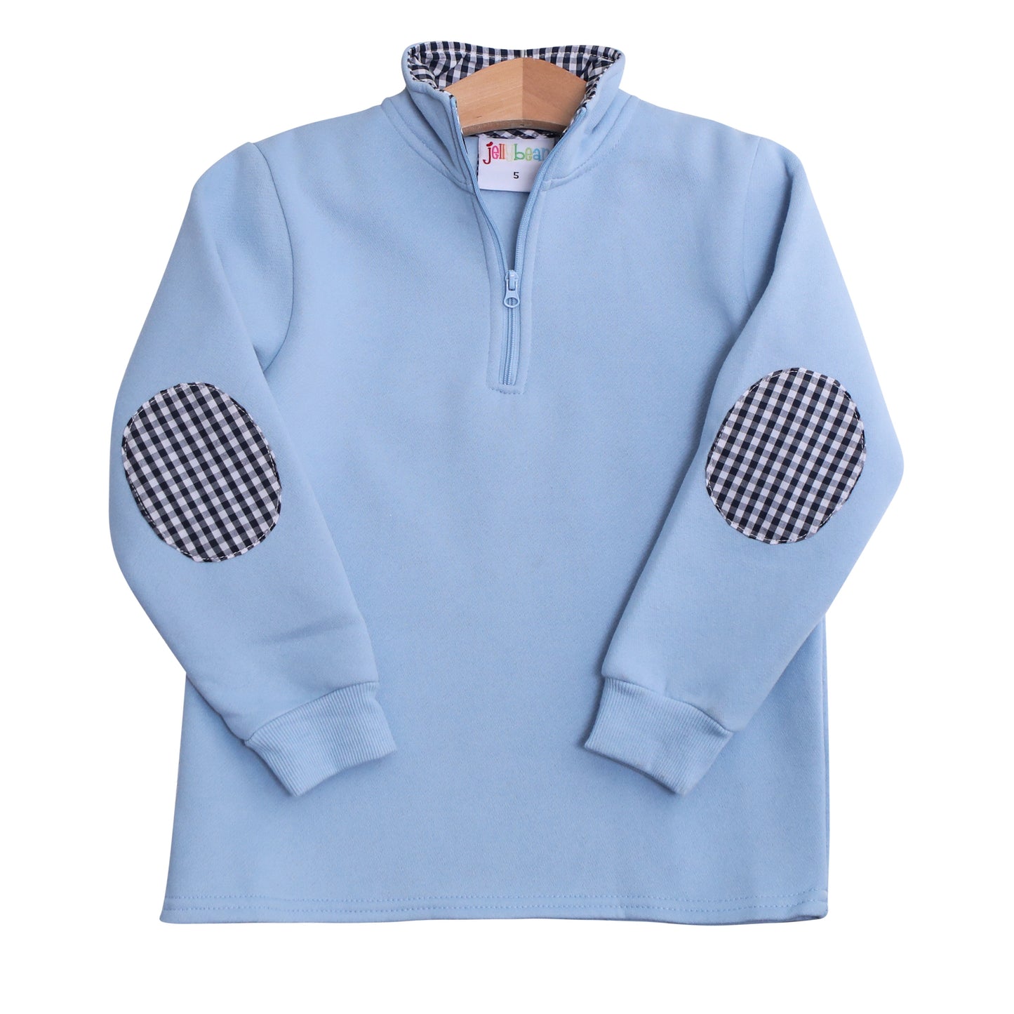 1/4 Zip Pullover - Light Blue and Navy Gingham by Jellybean