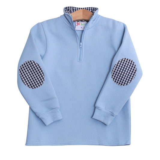 1/4 Zip Pullover - Light Blue and Navy Gingham by Jellybean