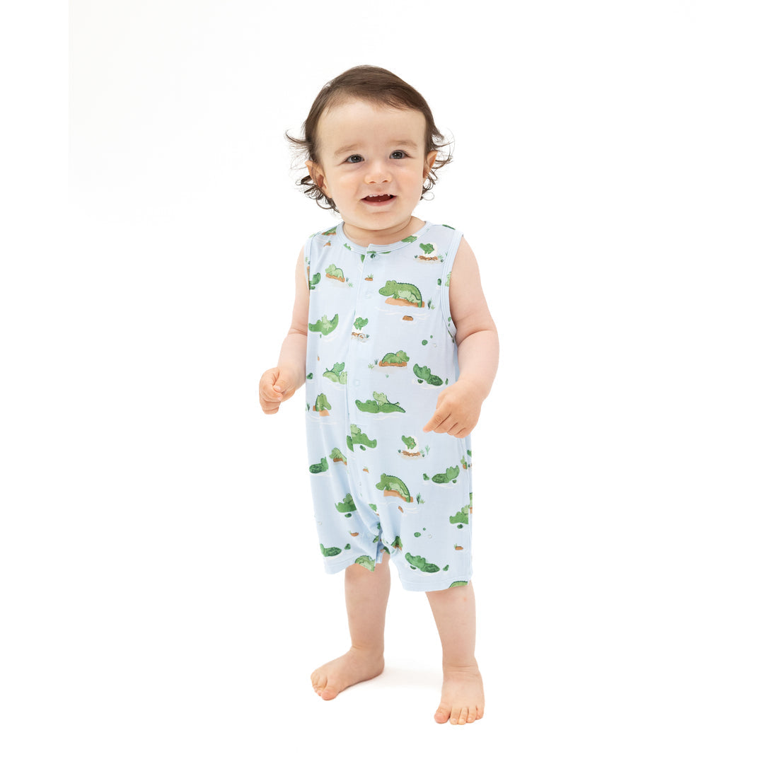 Alligator - Blue Sleeveless Shortie Romper by Angel Dear