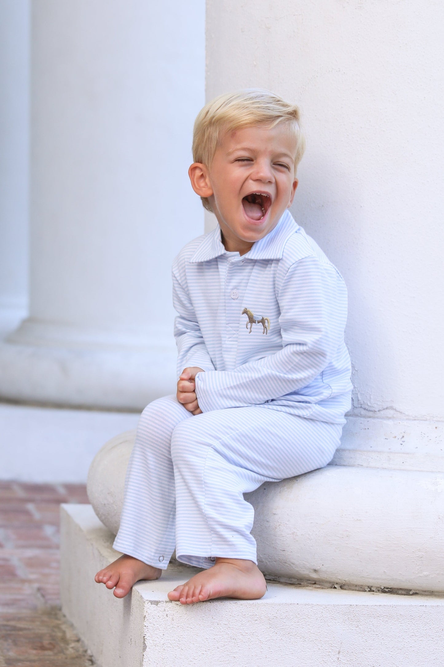 Horse Embroidery Polo Romper by Trotter Street Kids