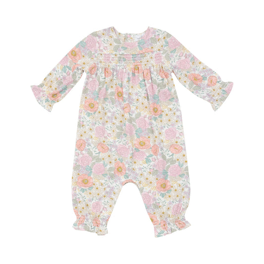 Peonies and Roses Smocked Romper by Angel Dear
