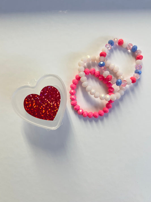 Valentine Heart Bracelets - Pink & White Tones