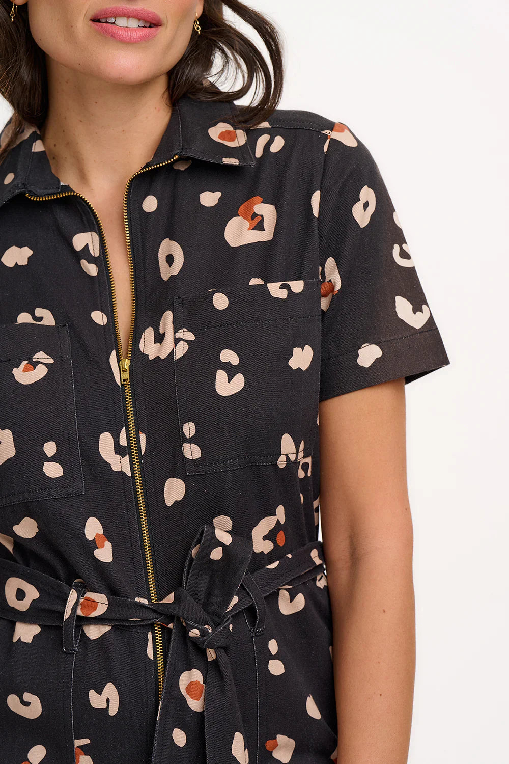 Billy Boilersuit - Black & Tan, Leopard Print