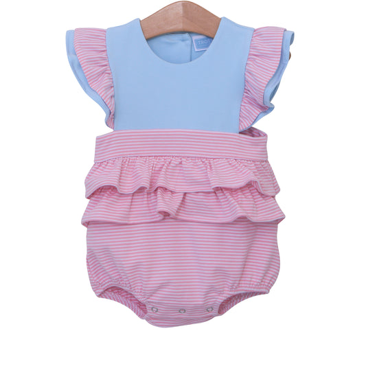 Rosie Bubble Light Blue Stripe/Pk Trim by Trotter Street Kids