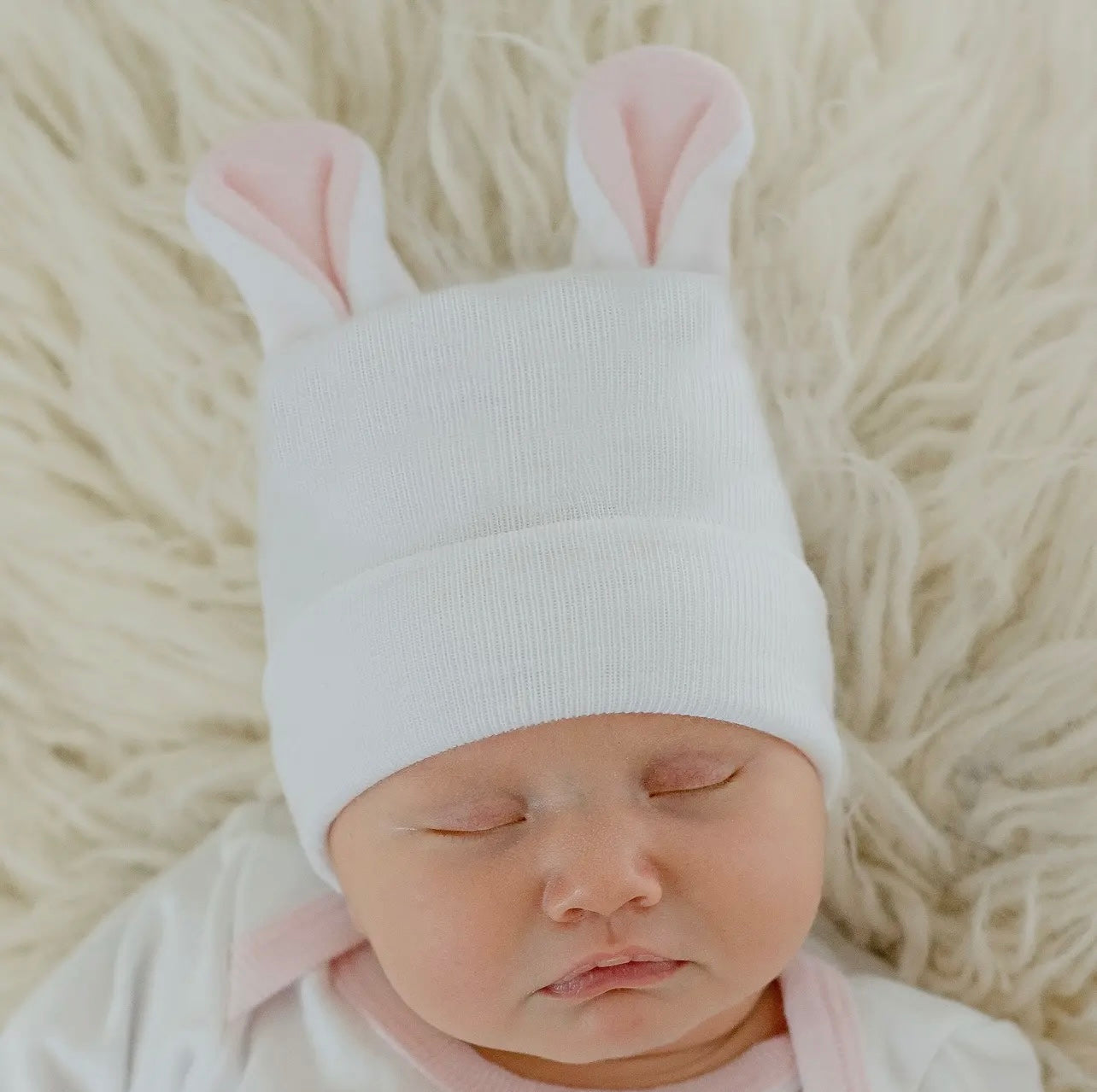 White Hat with Pink Bunny ears