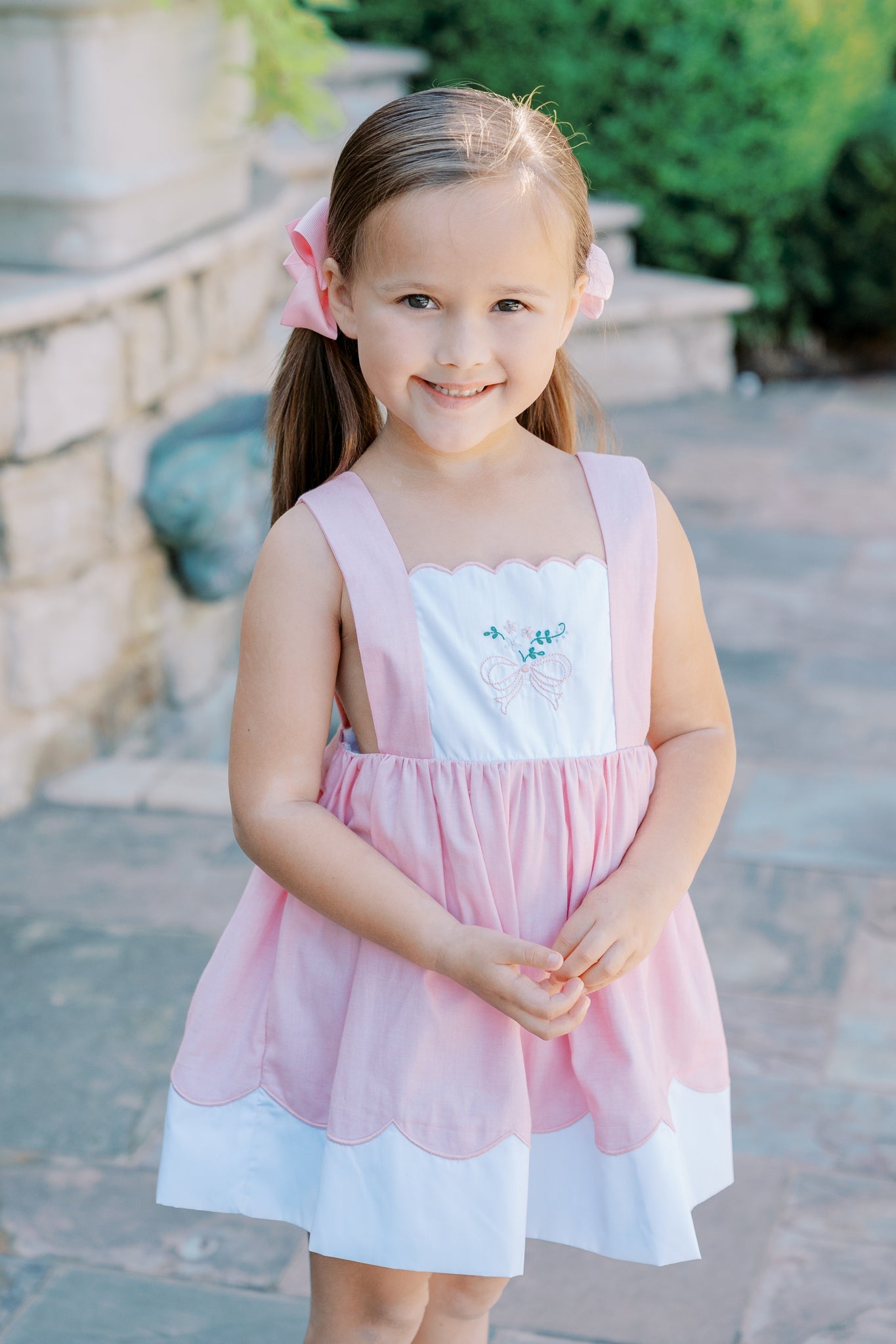 Paulette Pink Bow Pinafore by the Proper Peony