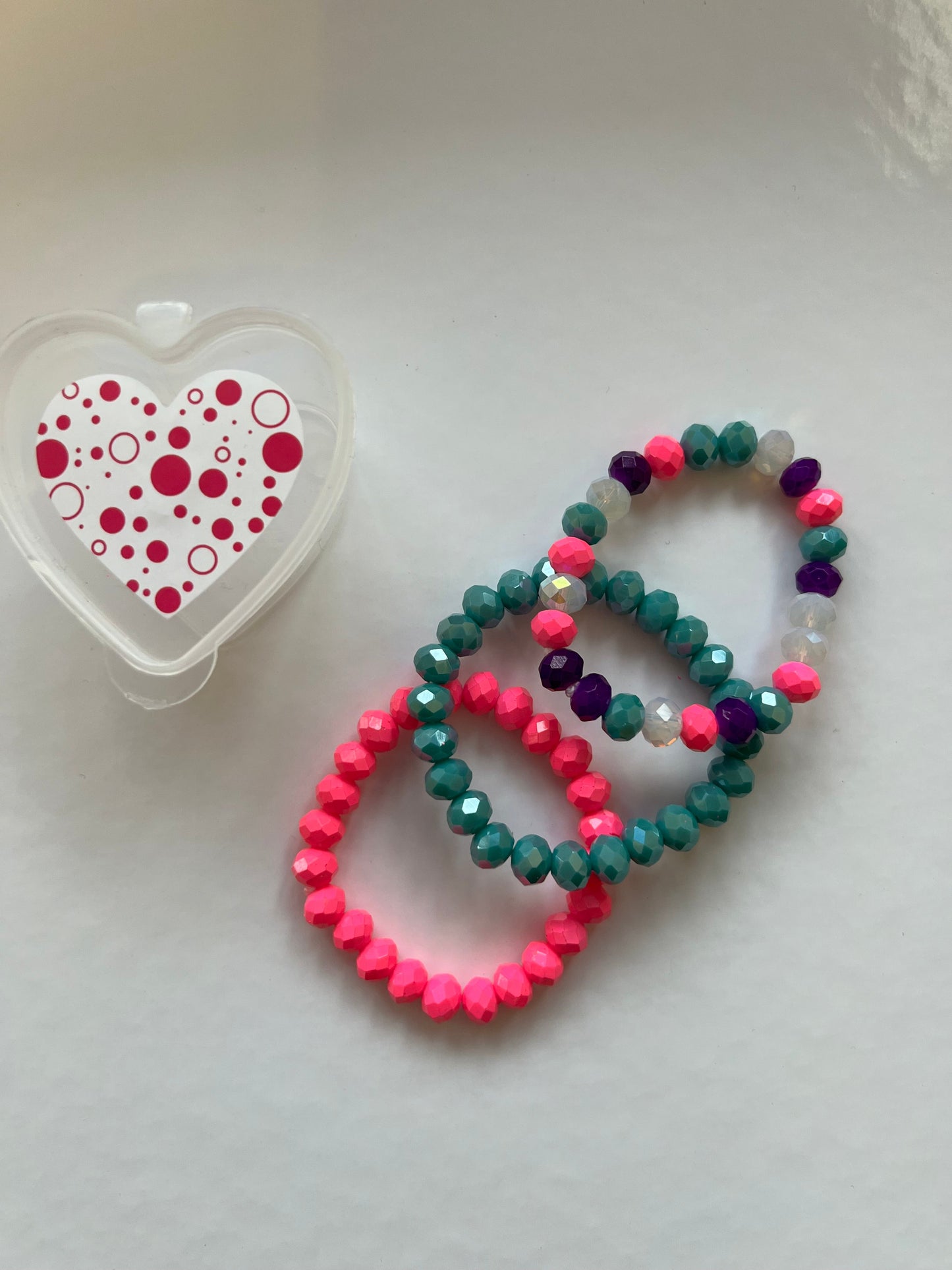 Valentine Heart Bracelets - Pink & Teal Tones