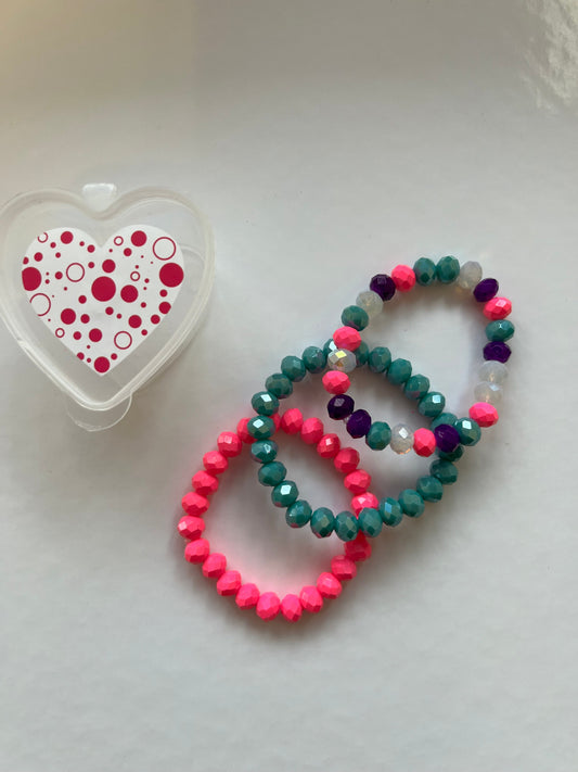 Valentine Heart Bracelets - Pink & Teal Tones