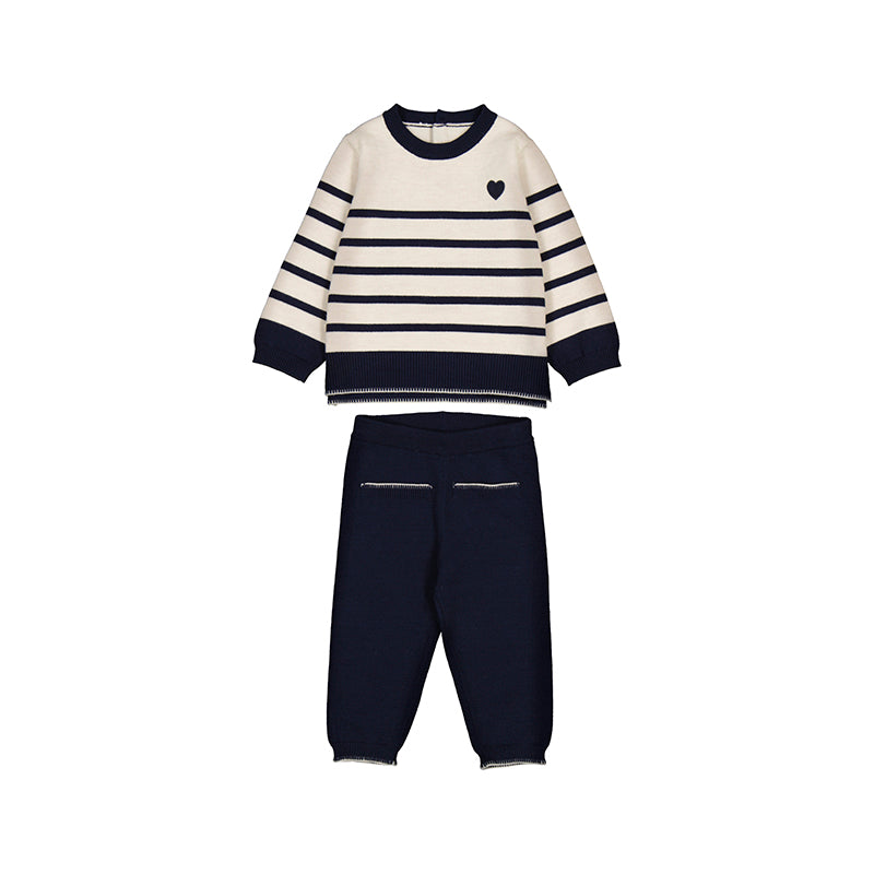 Navy/ Cream Long Knit Trouser Set by Mayoral
