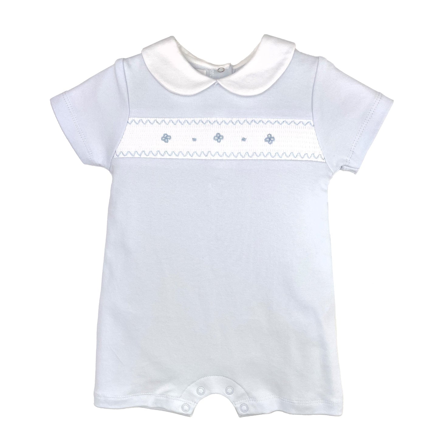 Boys Blue Short Smocked Romper by Petit Ami