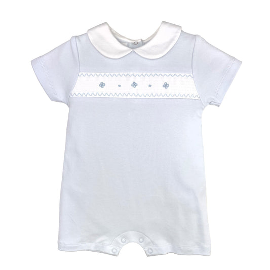 Boys Blue Short Smocked Romper by Petit Ami
