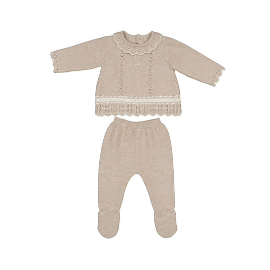 Walnut Scalloped Knit Footie Set for Girls by Mayoral