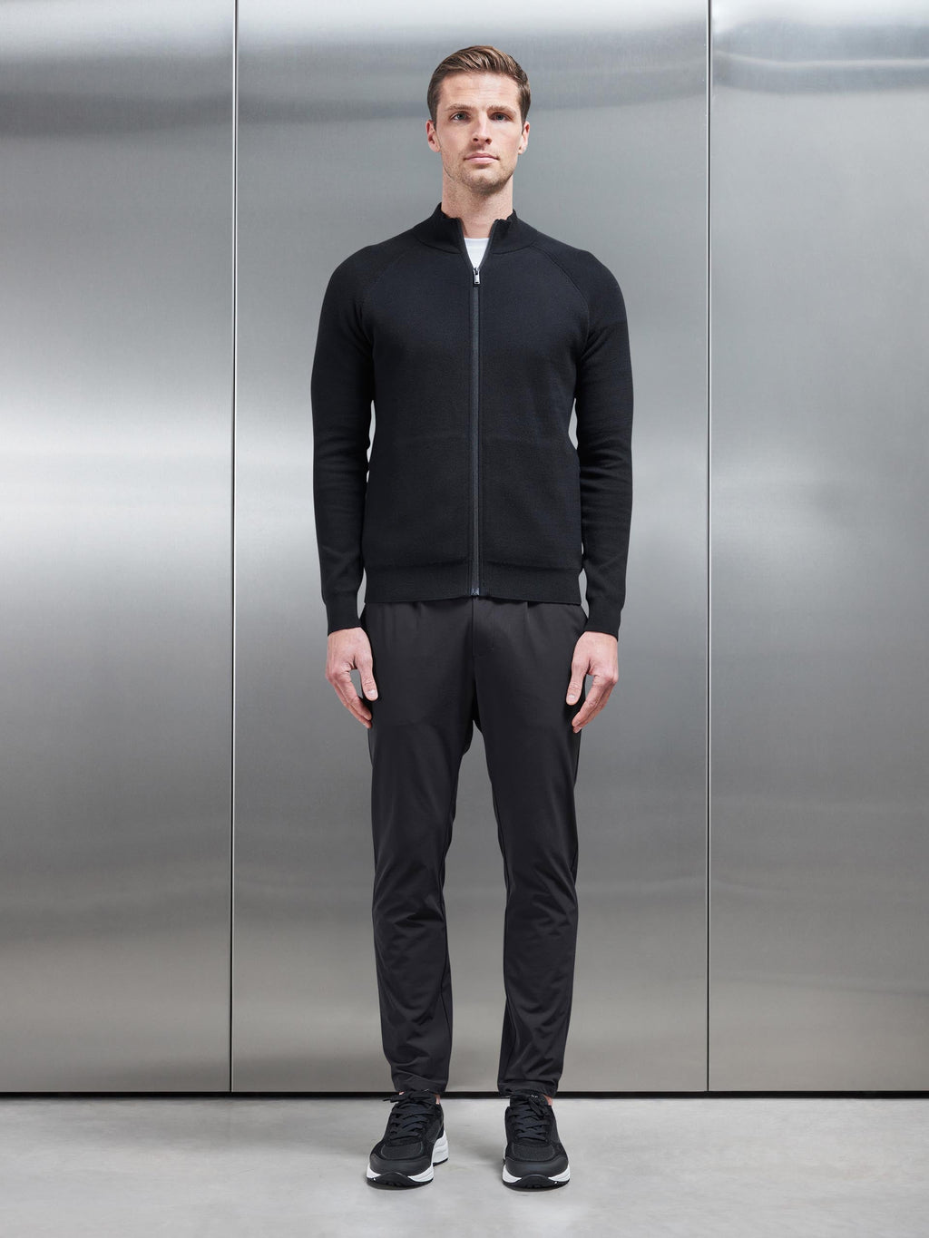 Active Knitted Zip Through Jacket in Black