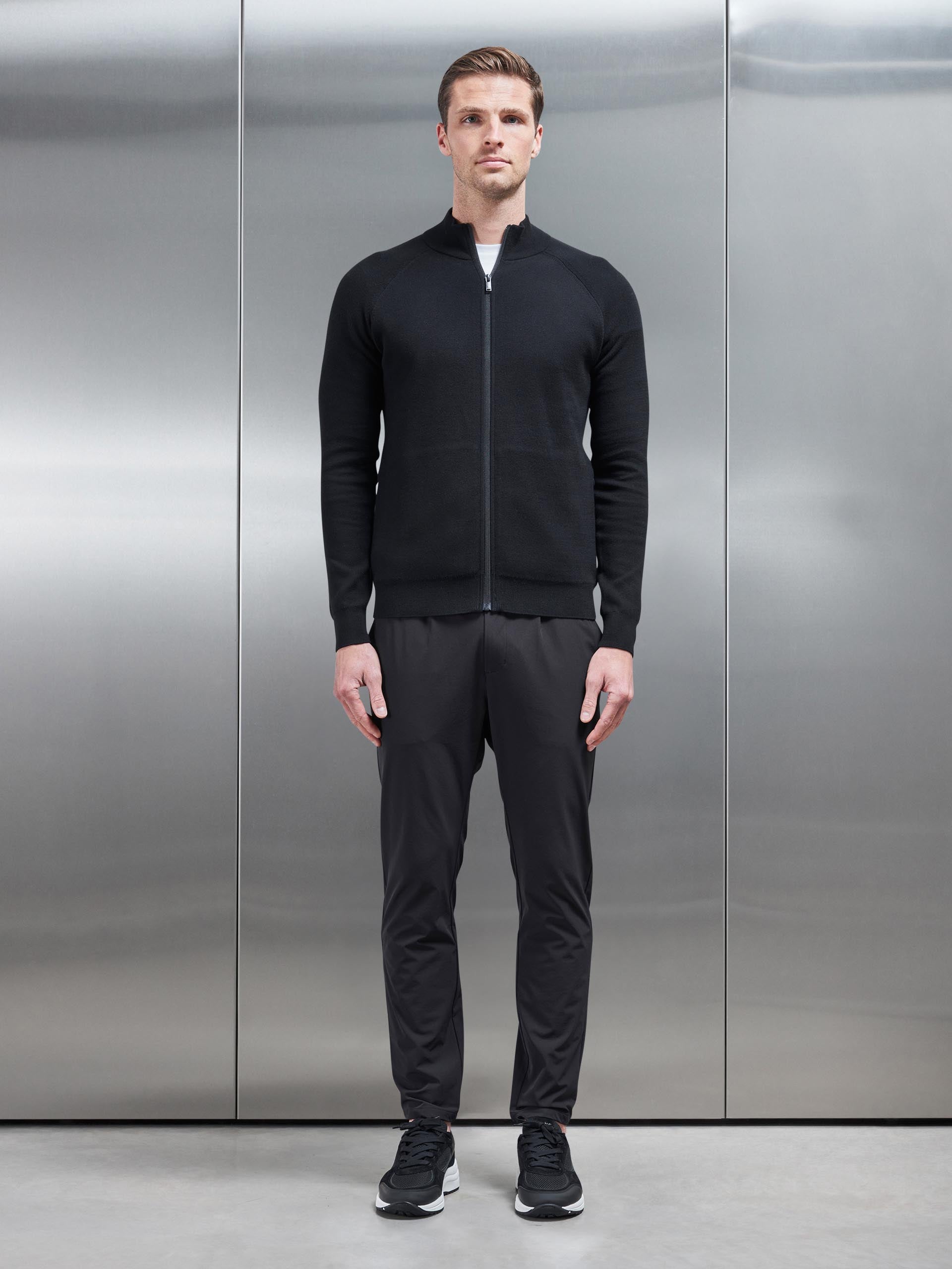 Active Knitted Zip Through Jacket in Black