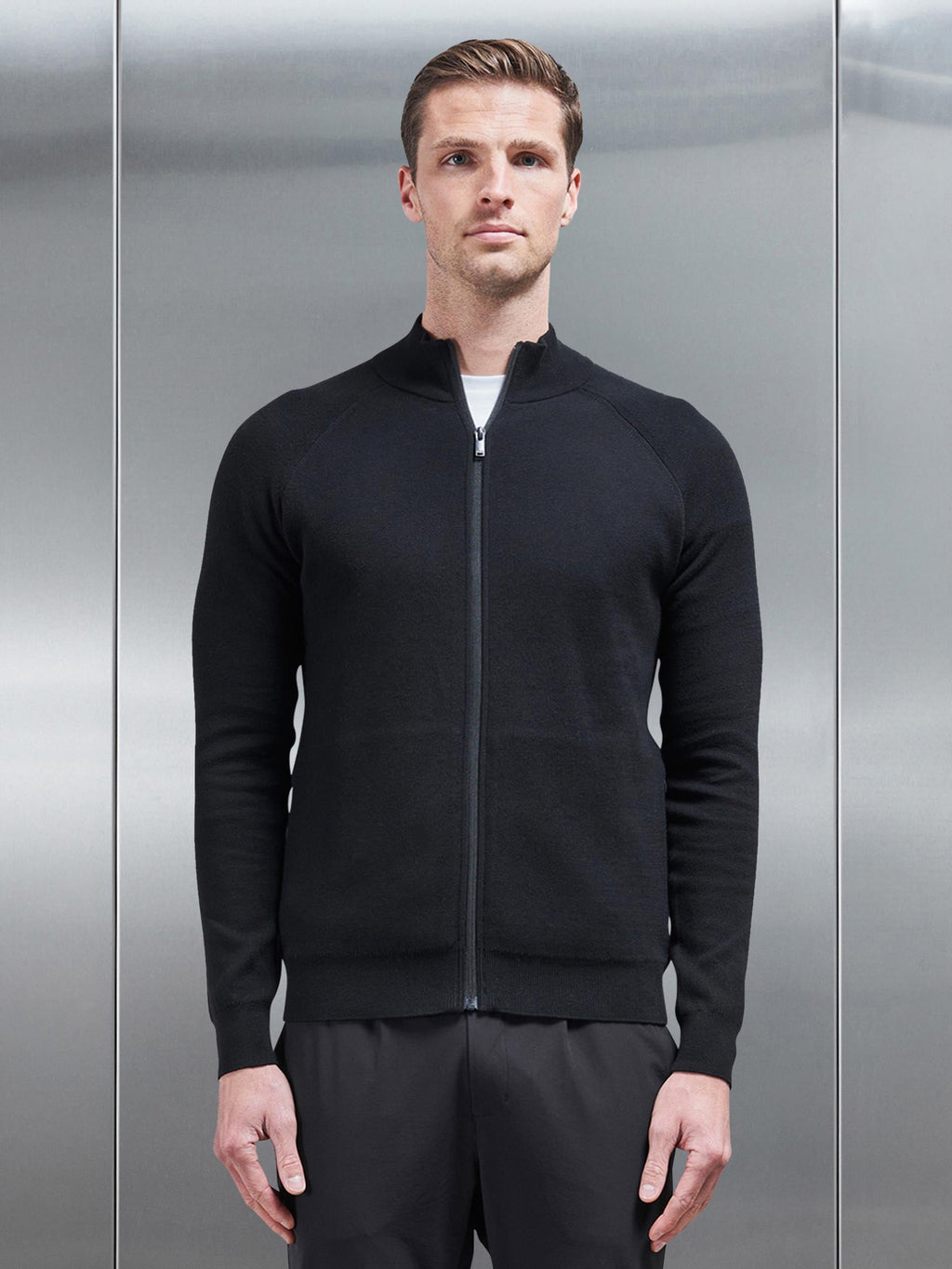 Active Knitted Zip Through Jacket in Black