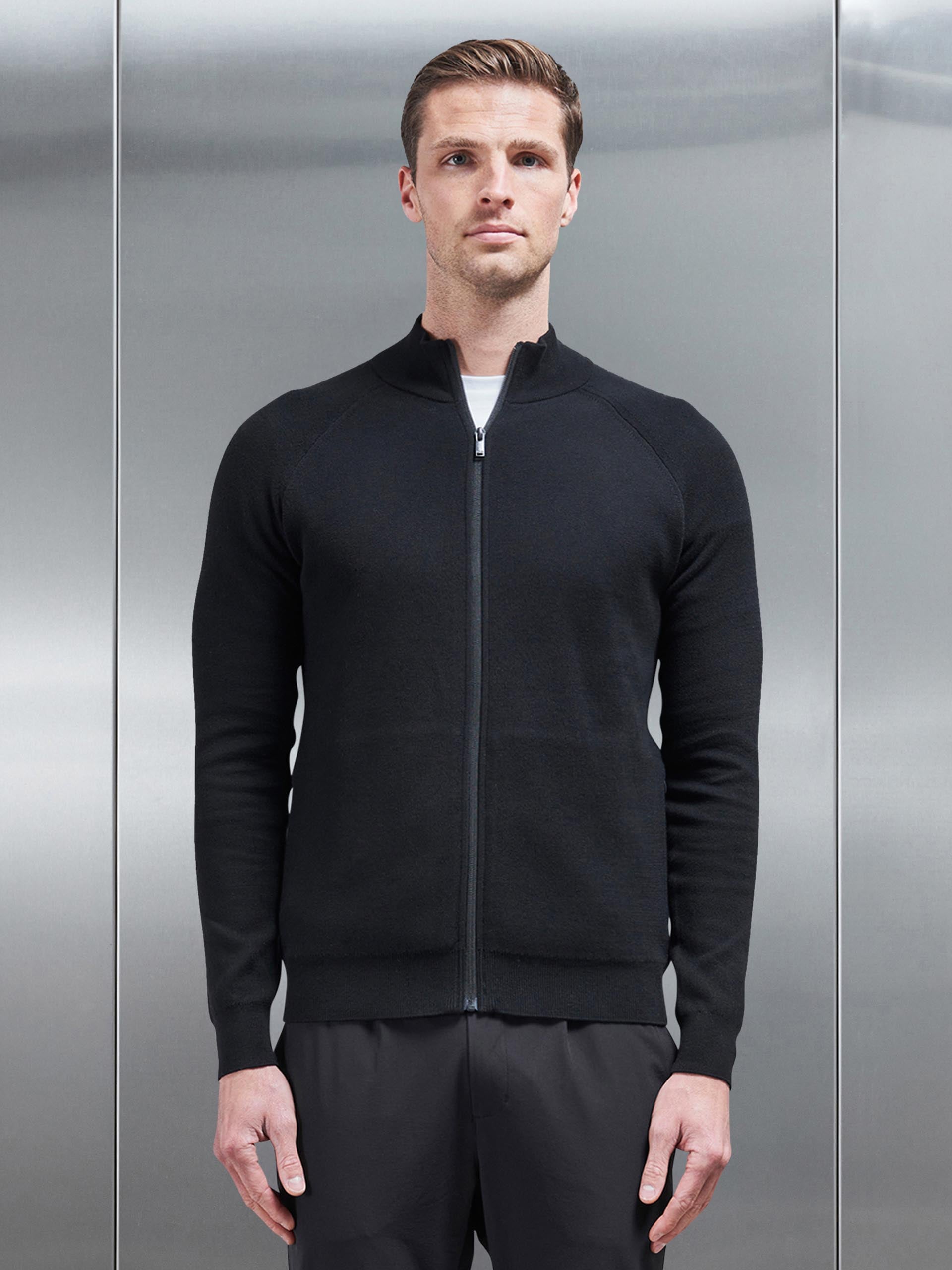 Active Knitted Zip Through Jacket in Black