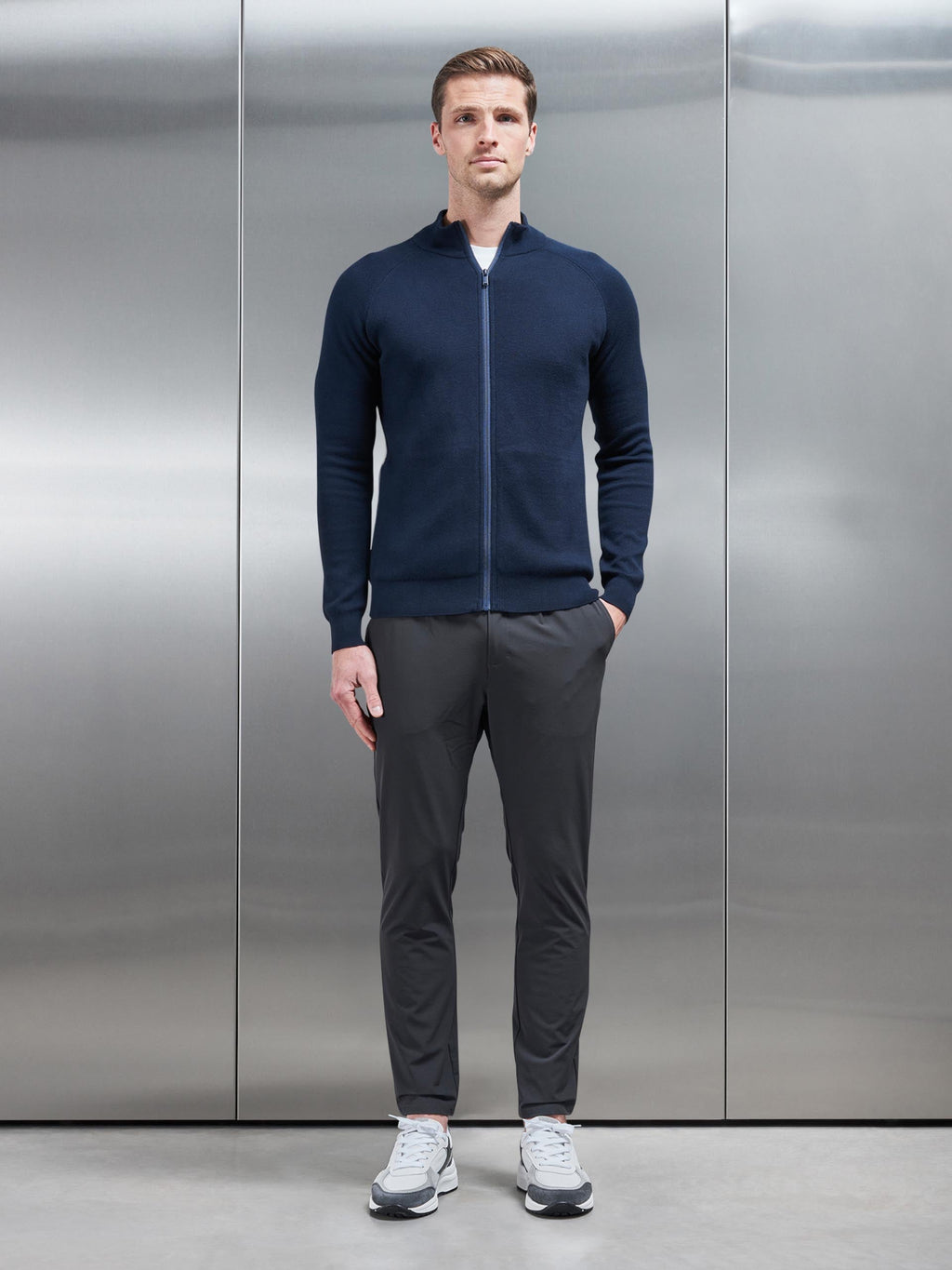 Active Knitted Zip Through Jacket in Navy