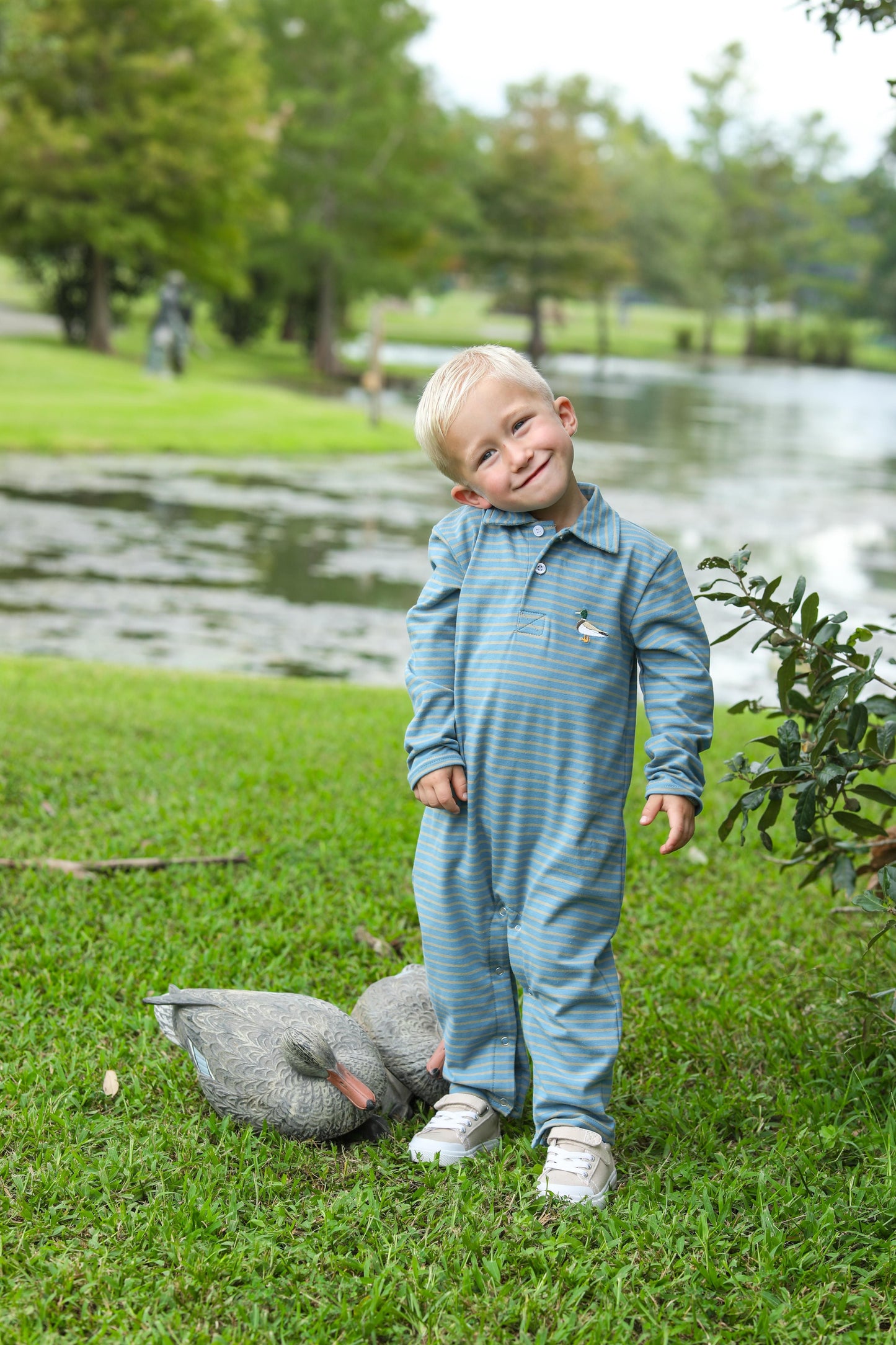 Mallard Embroidery Polo Romper by Trotter Street Kids