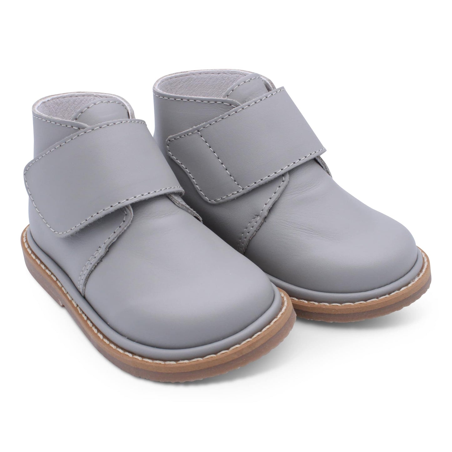 'Andre' Boys Light Grey Leather Velcro Boots