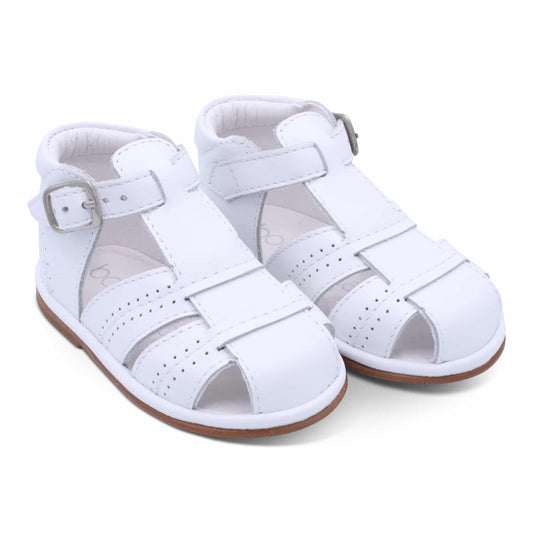 'Augusto' Boys White Leather T-Bar Sandals