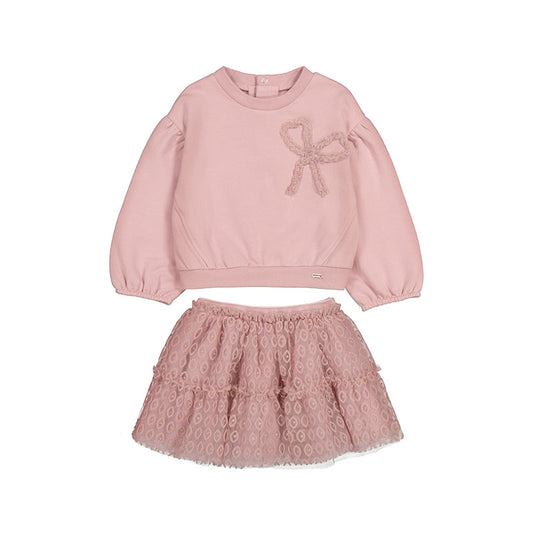 Pink Bow Top & Tulle Skirt Set by Mayoral