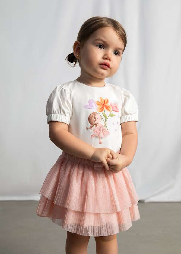 Pink Pleated Tulle Skirt by Mayoral