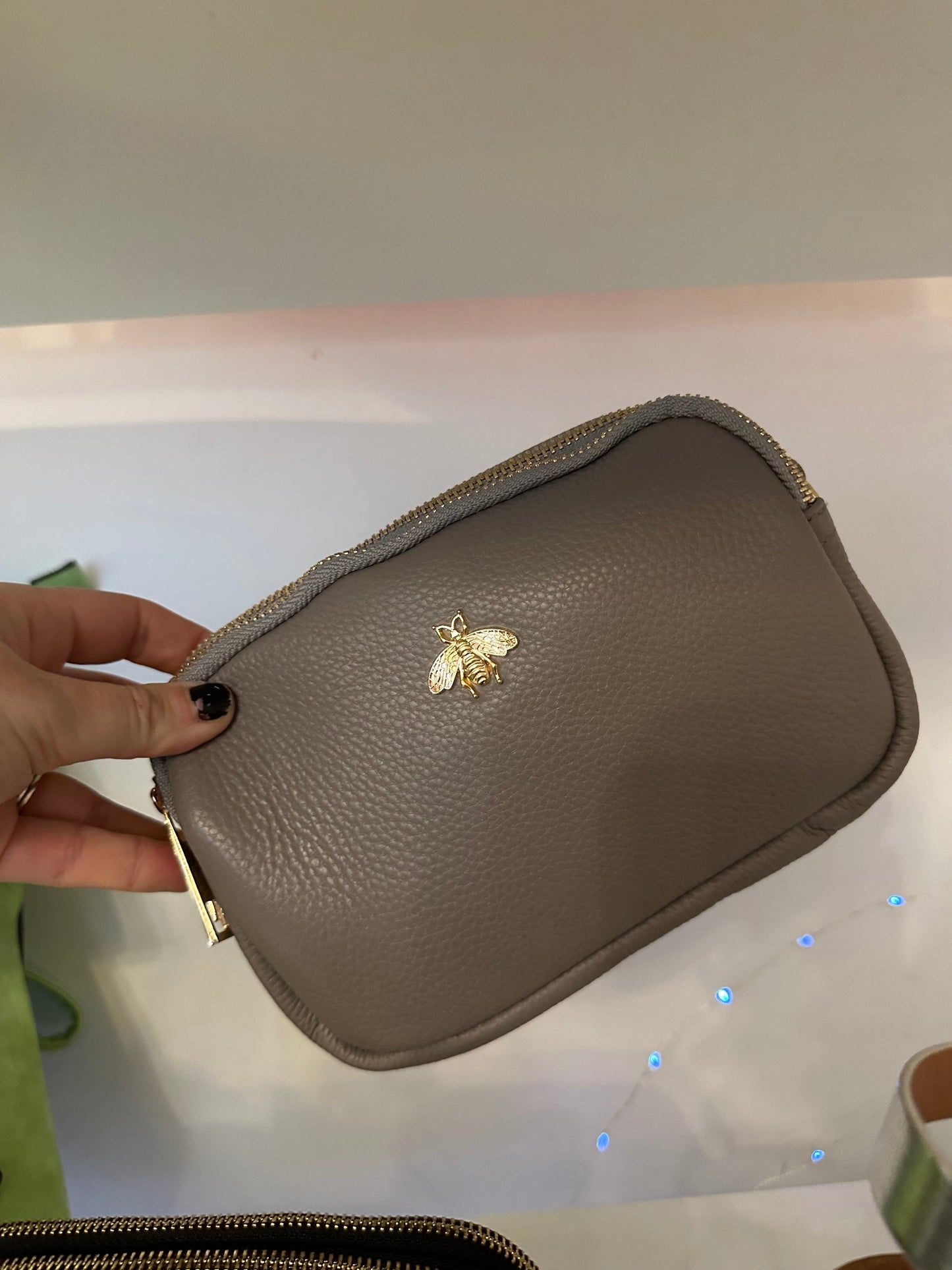Three Zip Leather Bee Crossbody Bag