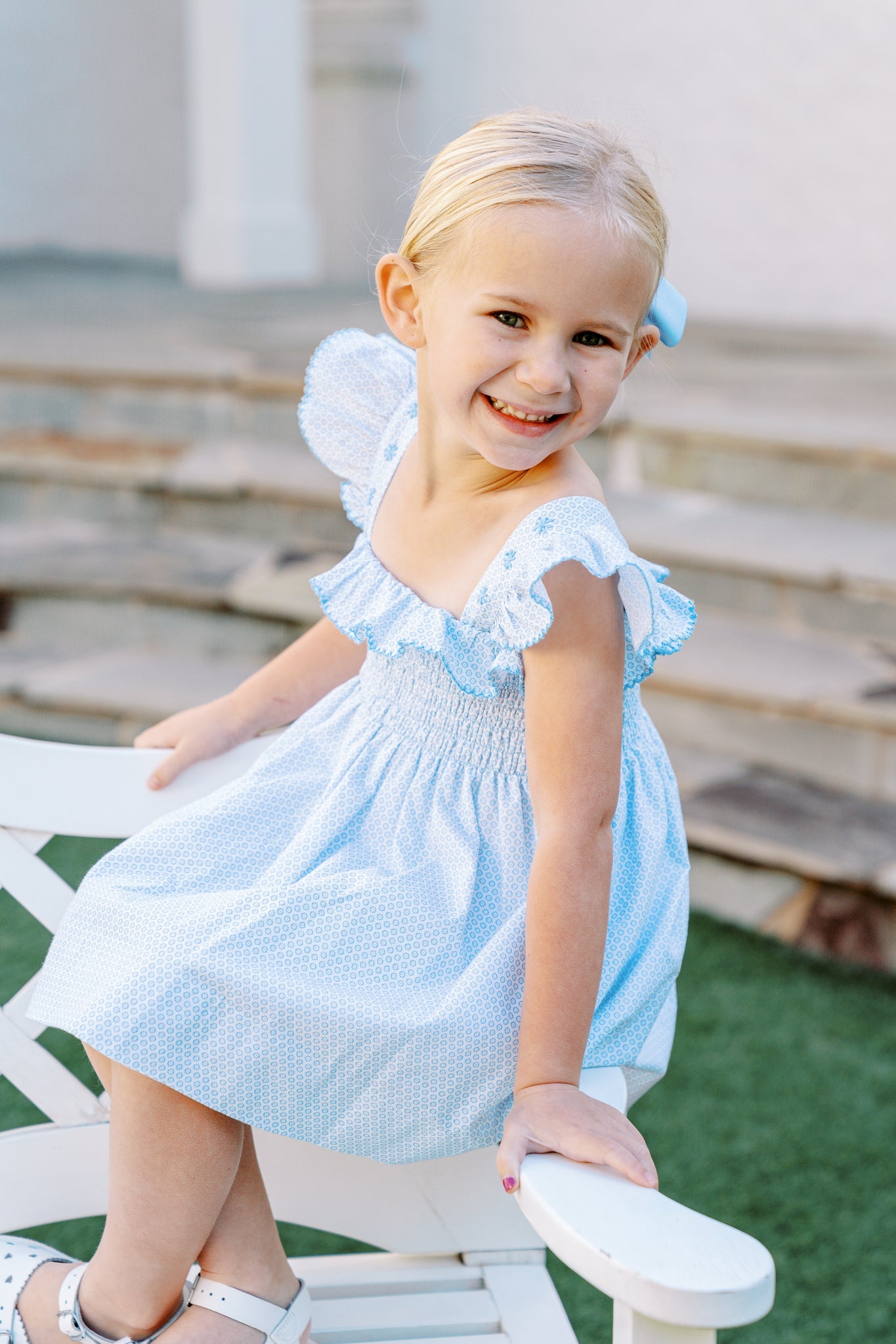 Rosemary Dress Blue and White Floral by the Proper Peony