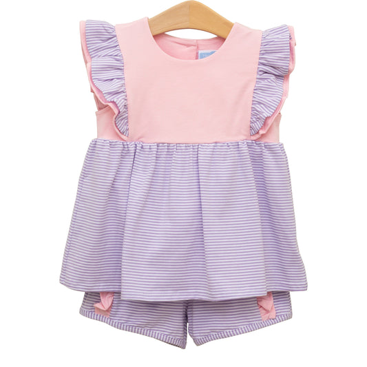 Rosie Short Set-Lavender Stripe/Light Pink by Trotter Street Kids