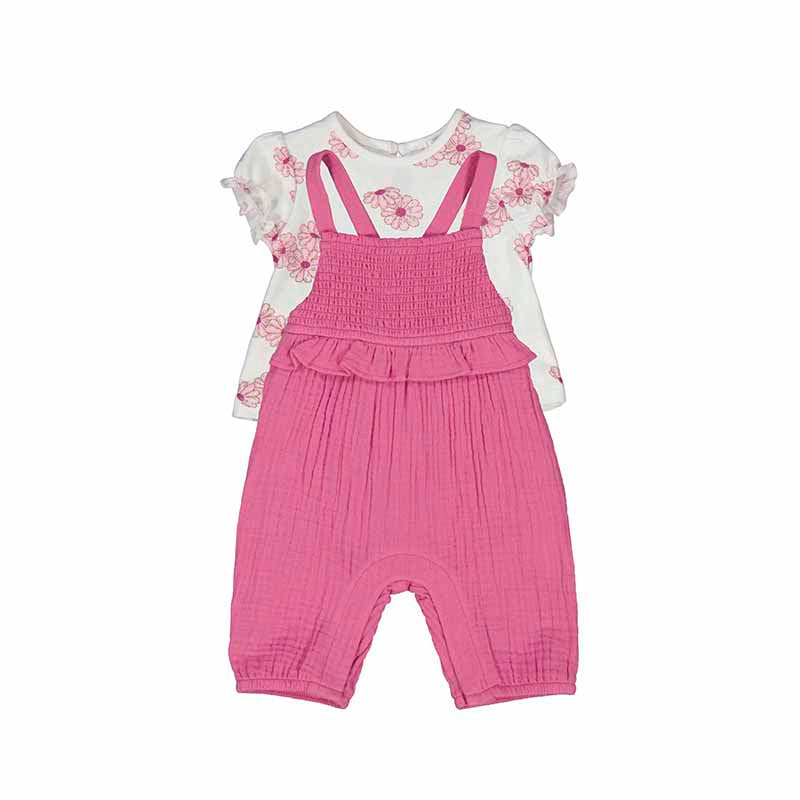 Pink Overal/Floral Shirt Set by Mayoral