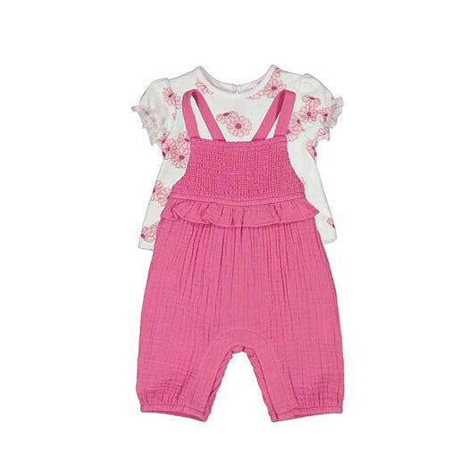 Pink Overal/Floral Shirt Set by Mayoral