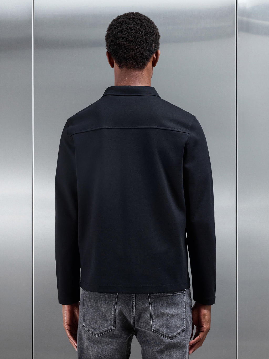 Cotton Jersey Zip Through Overshirt in Black