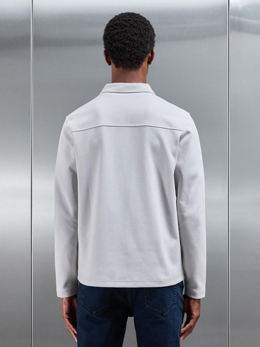 Cotton Jersey Zip Through Overshirt in Mid Grey