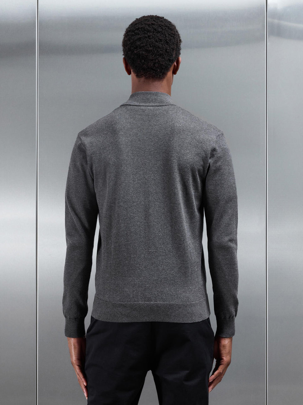 Cotton Knitted Zip Through Jacket in Charcoal Marl
