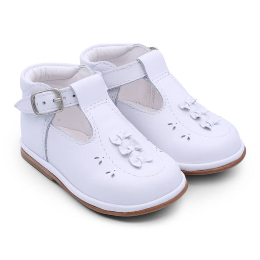 'Carmel' Girls White Leather T-Bar Shoes