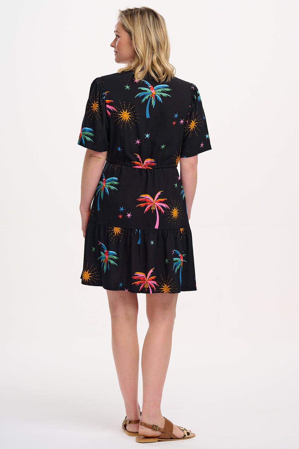 Sabine Mini Dress - Black Palms & Sunshine