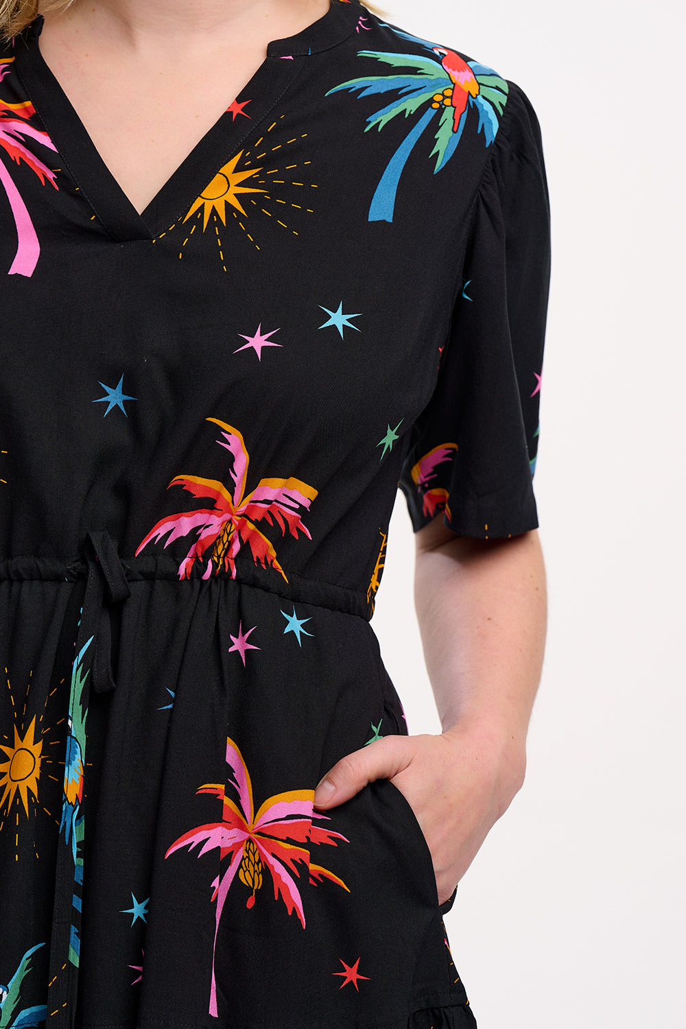 Sabine Mini Dress - Black Palms & Sunshine