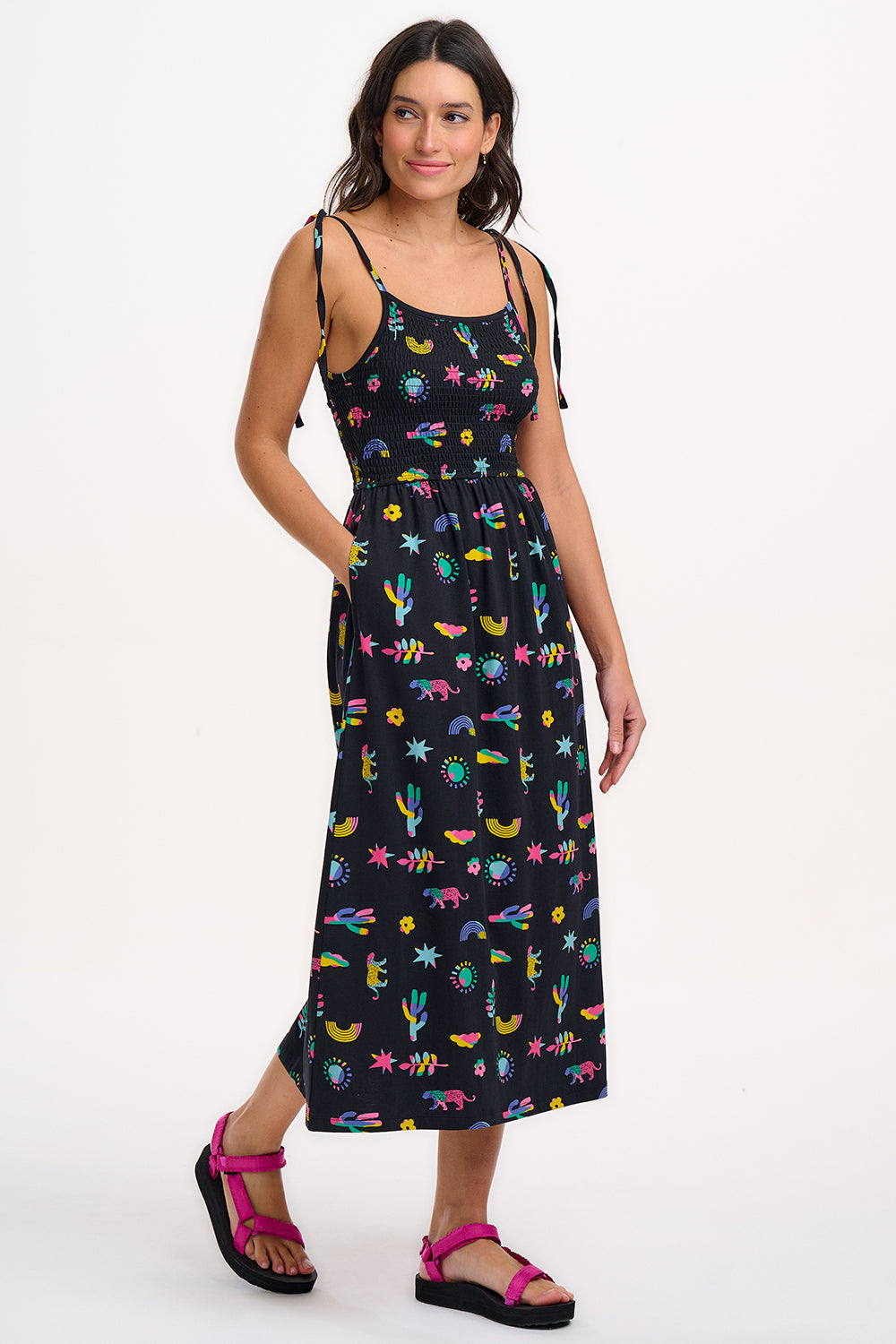 Willa Shirred Jersey Sundress - Black, Summer Joy