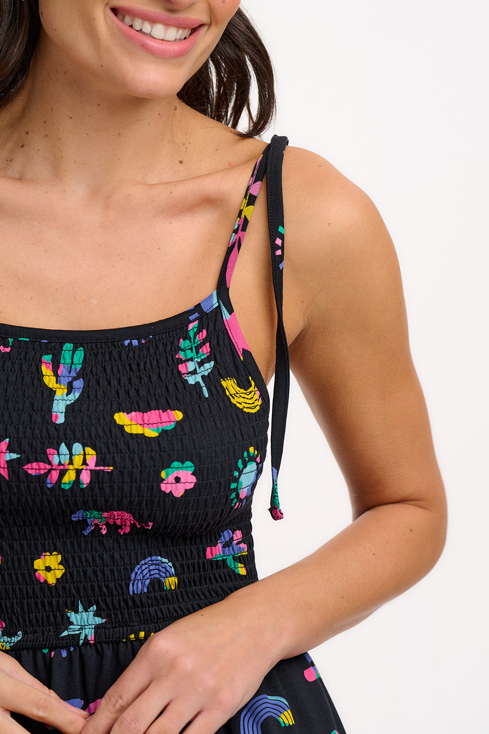 Willa Shirred Jersey Sundress - Black, Summer Joy